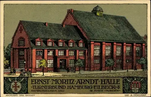 Steindruck Künstler Ak Mühlhan, Hamburg Wandsbek Eilbek, Turnerbund, Ernst Moritz Arndt Halle