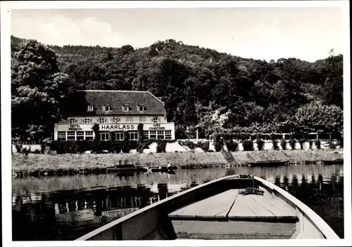 Ak Haarlass Heidelberg, Parkkaffee am Neckar, Kahn