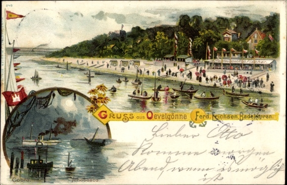 Litho Hamburg Altona Othmarschen Oevelgönne, Badegäste ...