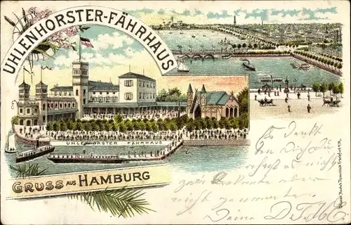 Litho Hamburg Nord Uhlenhorst, Uhlenhorster Fährhaus, Brücke, Engros Lager Schorkopf, Barmbeck