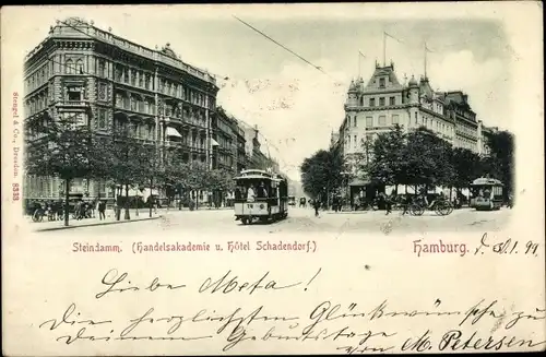 Ak Hamburg Mitte St. Georg, Steindamm, Straßenbahn