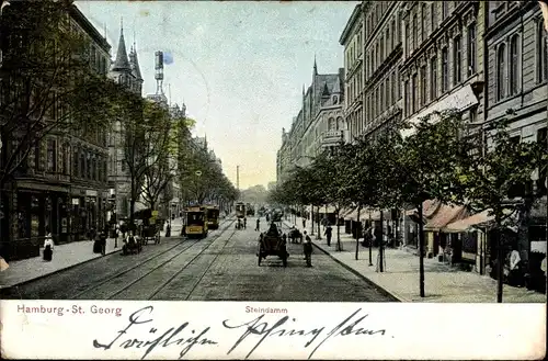 Ak Hamburg Mitte St. Georg, Partie am Steindamm, Straßenbahn