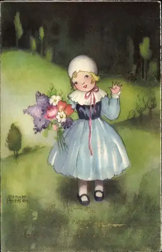 Künstler Ak Petersen, Hannes, Mädchen mit Blumenstrauß
