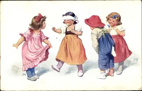 Künstler Ak Feirtag, Karl, Kinder spielen Blinde Kuh