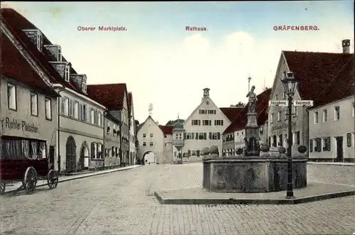 Ak Gräfenberg Oberfranken, Rathaus, Oberer Marktplatz, Brunnen Wegeweißer Nürnberg, Bayreuth