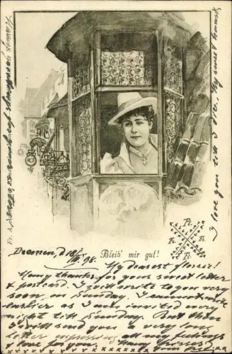 Künstler Ak Henri, Bleib mir gut, Frau am Fenster
