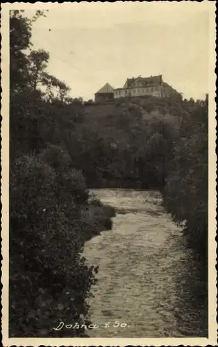 Foto Ak Dohna in Sachsen, Blick zur Burg, Flusspartie