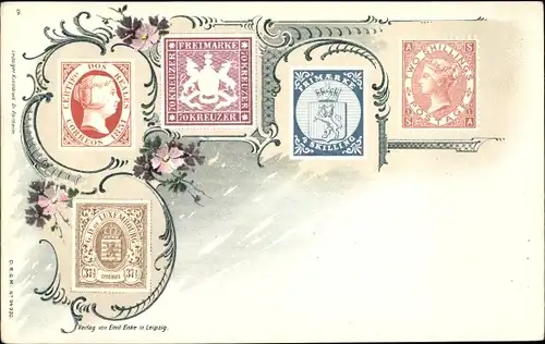 Briefmarken Ak Kreuzer, Skilling, Shilling, Luxemburg, Correos