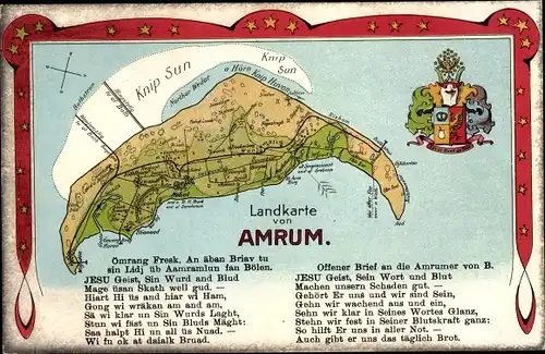 Landkarten Ak Insel Amrum in Nordfriesland, Wappen, Knip Sun, Nebel