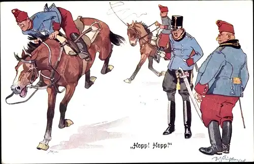 Künstler Ak Schönpflug, Fritz, Hopp Hopp, KuK Soldaten, Reiter