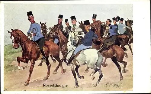 Künstler Ak Schönpflug, Fritz, Rossebändiger, KuK Soldaten