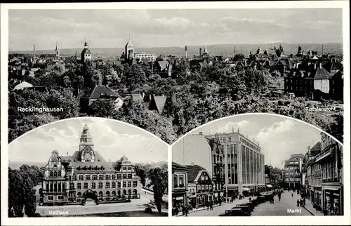 Ak Recklinghausen im Ruhrgebiet, Totalansicht, Rathaus, Markt