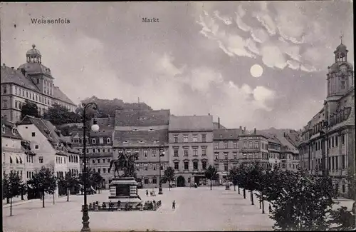 Mondschein Ak Weißenfels an der Saale, Marktplatz, Denkmal