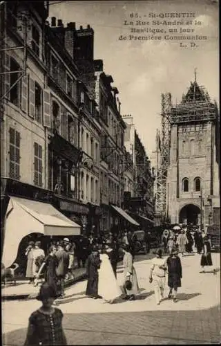 Ak Saint Quentin Aisne, La Rue Saint Andre, La Basilique