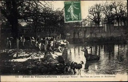 Ak Villers Cotterêts Aisne, Equipage Menier, Jagd, Hirsch, Lavoir de Boursonne