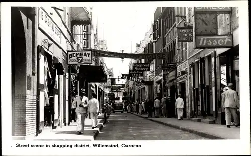 Ak Willemstad Curaçao Niederländische Antillen Karibik, Street scene in shopping district, Tissot