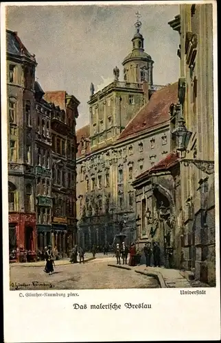 Künstler Ak Günther Naumburg, O., Wrocław Breslau Schlesien, Universtität, Fechterbrunnen