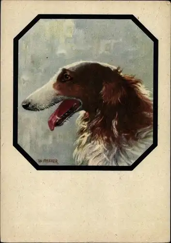 Künstler Ak Merker, W., Unsere treuen Freunde, Windhund, Hundeportrait