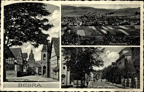 Ak Bebra an der Fulda in Hessen, Nürnberger Straße, Mühlenstraße, Kirche