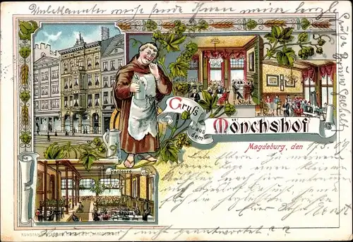 Litho Magdeburg an der Elbe, Gasthaus Mönchshof, Innenansicht