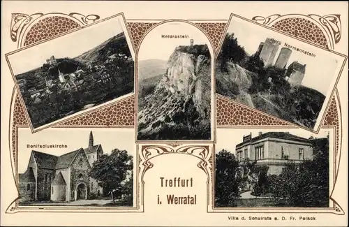 Ak Treffurt an der Werra, Burg Normannstein, Villa Schulrat a. D. Fr. Polack, Heldrastein, Kirche