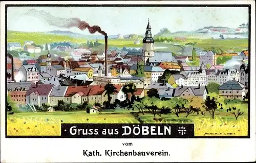 Künstler Ak Thaelwitz, Adolph, Döbeln Sachsen, Gesamtansicht, Kath Kirchenbauverein