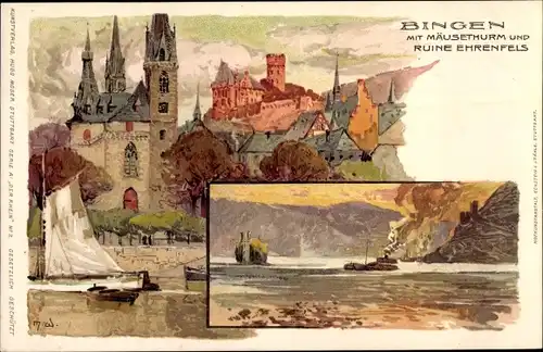 Künstler Litho Wielandt, Manuel, Litho Bingen, Ruine Ehrenfels