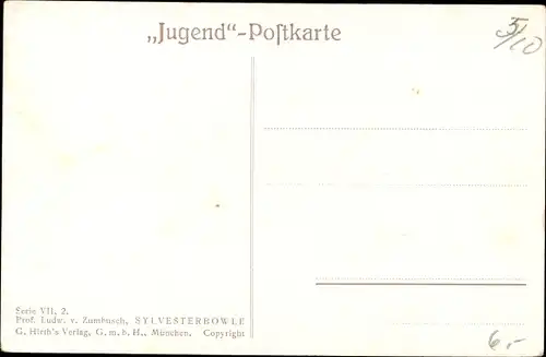 Künstler Ak Zumbusch, Ludwig, Sylvesterbowle, Glückwunsch Neujahr, Gedicht von Herwegh