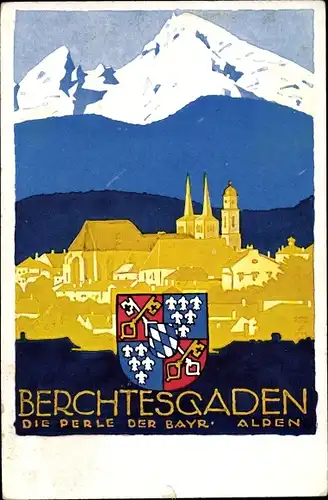 Wappen Ak Berchtesgaden in Oberbayern, Ortschaft mit Landschaftsblick