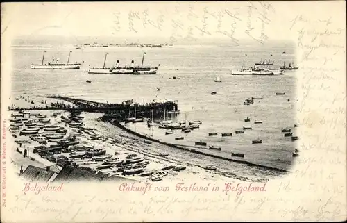 Ak Nordseeinsel Helgoland, Ankunft vom Festland, Dampfer, Strand