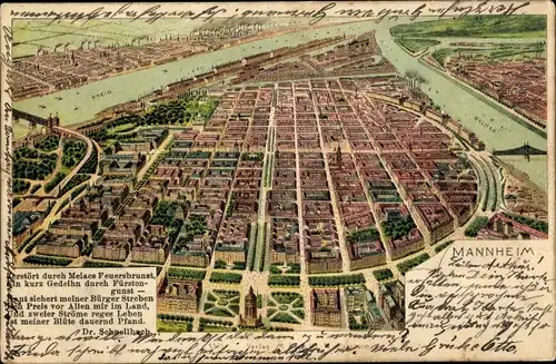 Litho Mannheim in Baden, Totalansicht der Stadt