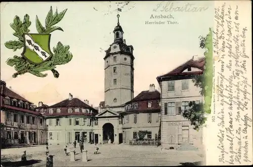 Ak Ansbach in Mittelfranken Bayern, Herrieder Tor, Wappen