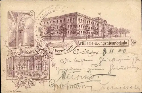 Litho Berlin Charlottenburg, Vereinigte Artillerie und Ingenieur Schule, Innenansicht