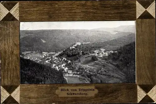 Passepartout Ak Schwarzburg in Thüringen, Totalansicht der Ortschaft