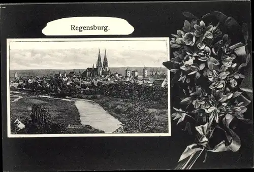 Passepartout Ak Regensburg an der Donau Oberpfalz Blick auf den Ort