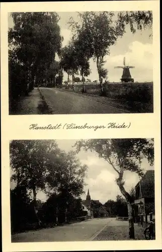 Ak Hanstedt in der Lüneburger Heide, Straßenpartie, Windmühle