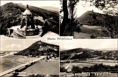 Ak Porta Westfalica an der Weser, Kaiser Wilhelm Denkmal, Weserbrücke