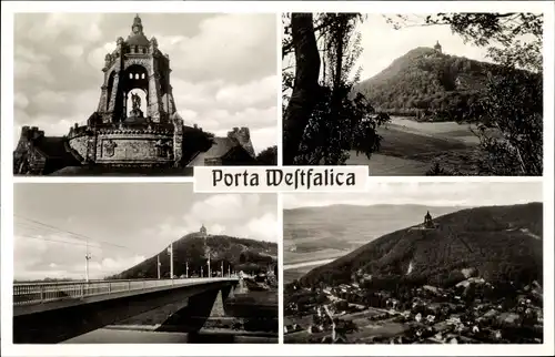 Ak Porta Westfalica, Kaiser Wilhelm I. Denkmal, Weserbrücke, Ort