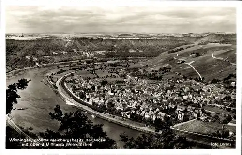 Ak Winningen an der Mosel, Fliegeraufnahme vom Ort
