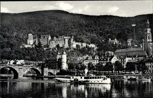 Ak Heidelberg am Neckar, Neckarpartie, Brücke, Dampfer, Burg