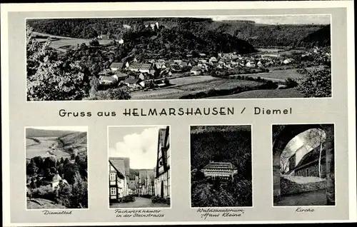 Ak Helmarshausen Bad Karlshafen in Hessen, Panorama, Waldsanatorium Haus Kleine, Kirche