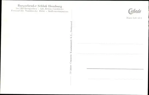 Ak Homburg Bröl Nümbrecht im Oberbergischen Kreis, Schloss, Burgschenke