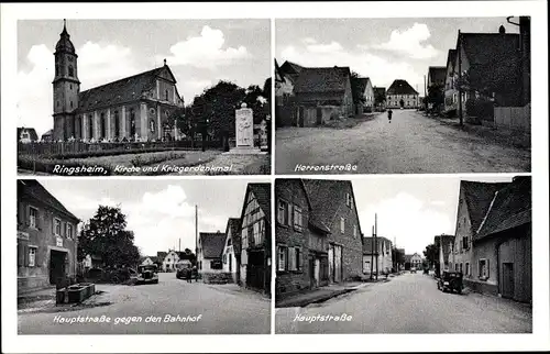 Ak Ringsheim in Baden Württemberg, Kirche, Kriegerdenkmal, Herrenstraße, Hauptstraße