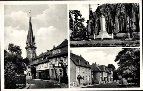 Ak Rhüden Seesen am Harz, Kirche, Ort, Ehrenmal