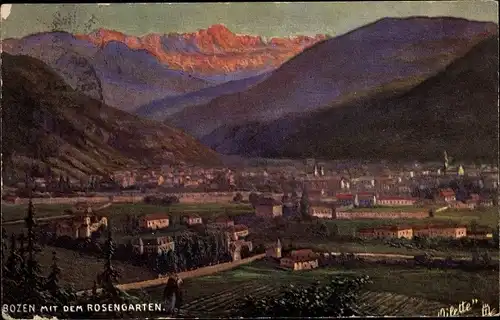 Künstler Ak Bolzano Bozen Rosengarten Dolomiten Südtirol, Gesamtansicht, Tuck 666B