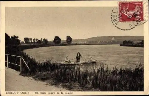 Ak Tréloup Aisne, Un beau virage de la Marne