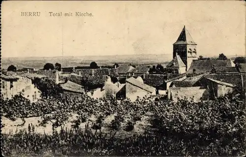 Ak Berru Marne, Totalansicht der Stadt mit Blick auf die Kirche