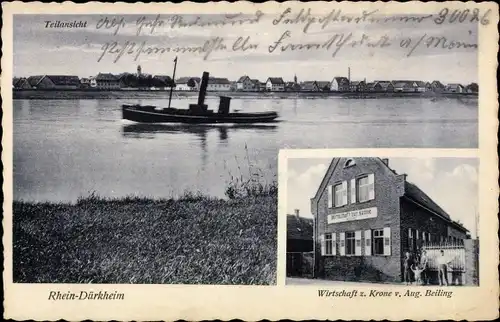 Ak Rheindürkheim Worms am Rhein, Wirtschaft zur Krone, Blick auf den Ort, Dampfer