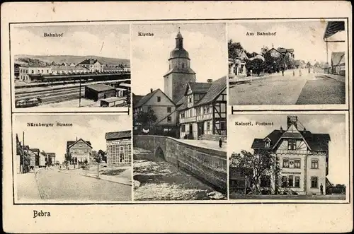 Ak Bebra an der Fulda Hessen, Kirche, Postamt, Bahnhof, Gleisseite, Nürnberger Straße