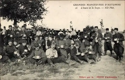 Ak Grandes Manoeuvres d'Automne, l'heure de la Soupe, französische Soldaten